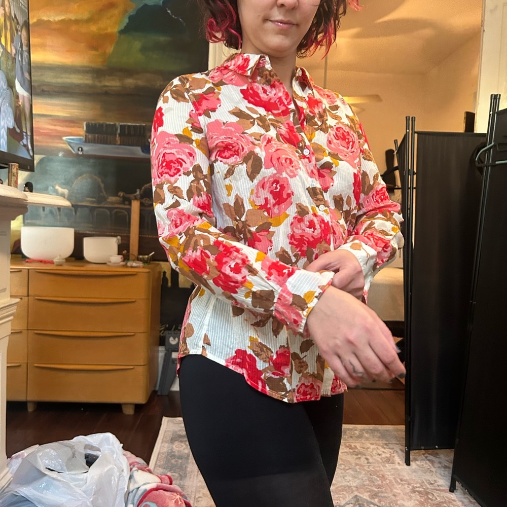 Old Navy Floral Button-Down Shirt - Red and Brown